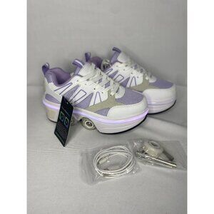LED Light-Up Roller Skate Shoes - Purple & White